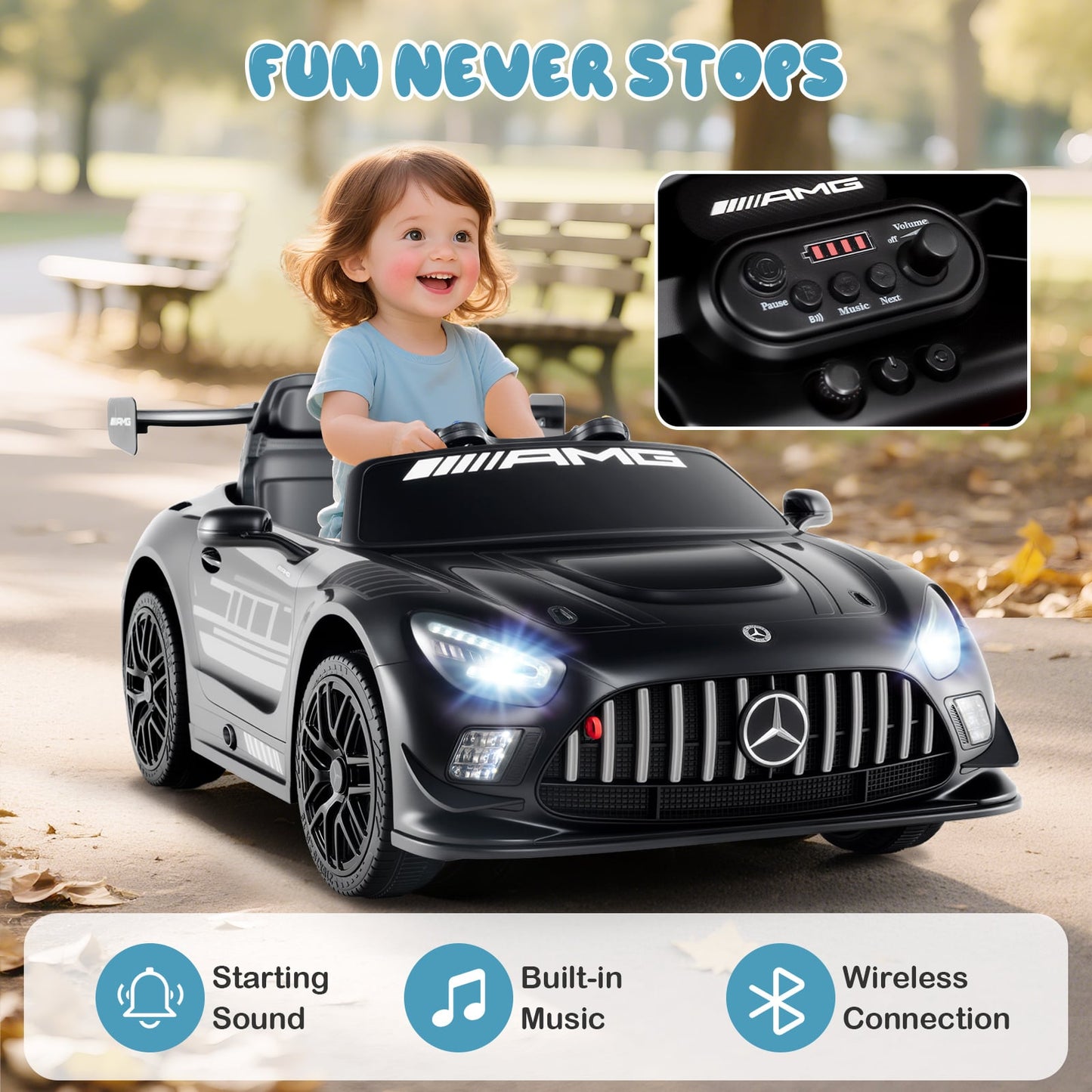 12V Kids Powered Ride on Car Benz GT3 with Spoiler and Remote Control-Black