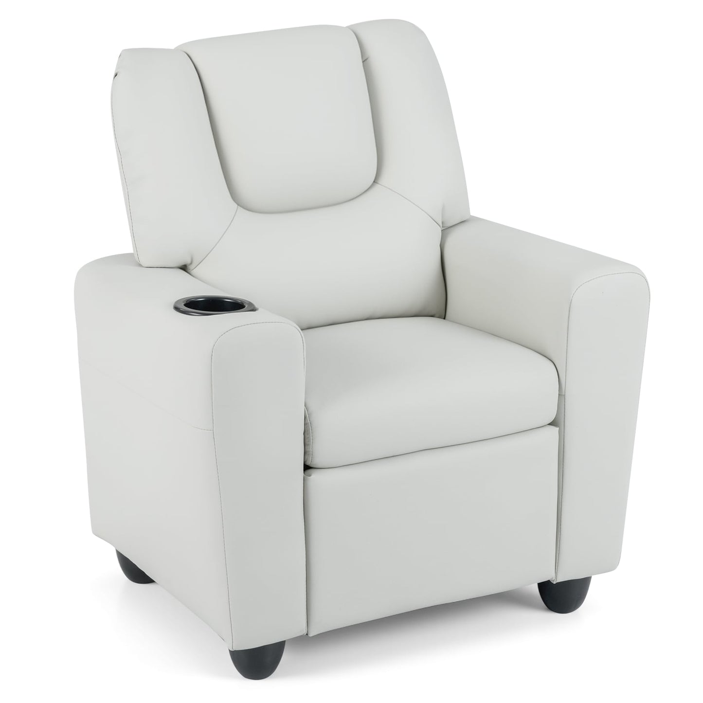 Kids Recliner with Cup Holder PU Leather Kids Reclining Chair-Beige
