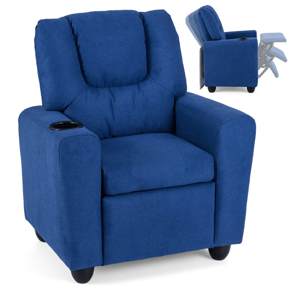 Kids Recliner with Cup Holder PU Leather Kids Reclining Chair-Blue