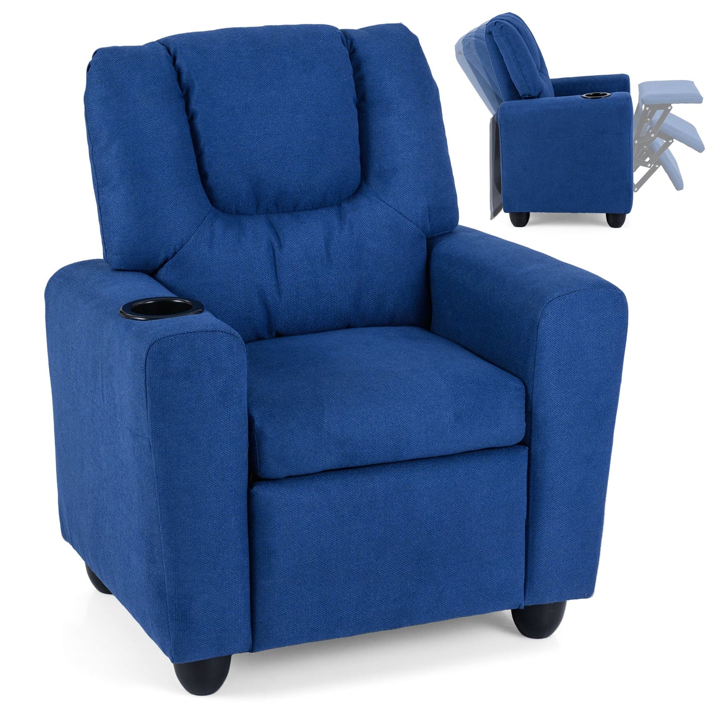 Kids Recliner with Cup Holder PU Leather Kids Reclining Chair-Blue