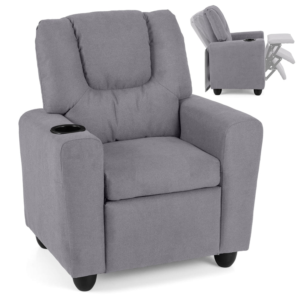 Kids Recliner with Cup Holder PU Leather Kids Reclining Chair-Grey