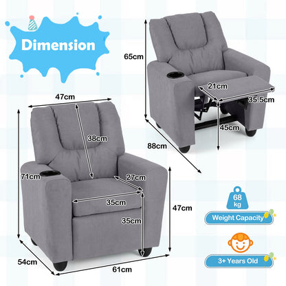 Kids Recliner with Cup Holder PU Leather Kids Reclining Chair-Grey