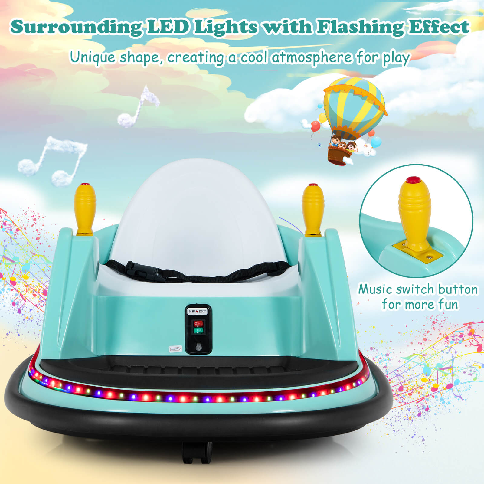 Kids Ride-On Bumper Car with Colorful Flashing Lights and Music-Green