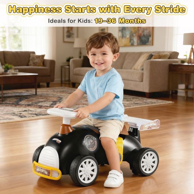 Kids Ride On Car Sliding Toy with Music and Cool Rear Wings-Black & Brown
