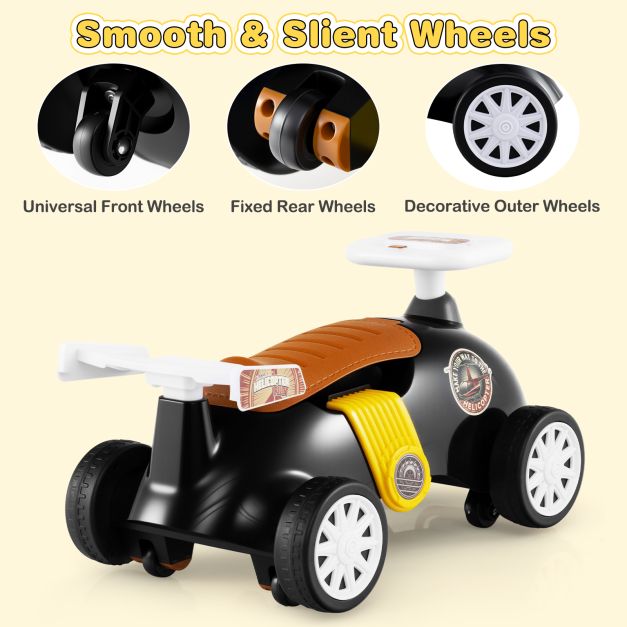 Kids Ride On Car Sliding Toy with Music and Cool Rear Wings-Black & Brown