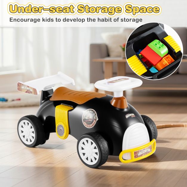 Kids Ride On Car Sliding Toy with Music and Cool Rear Wings-Black & Brown