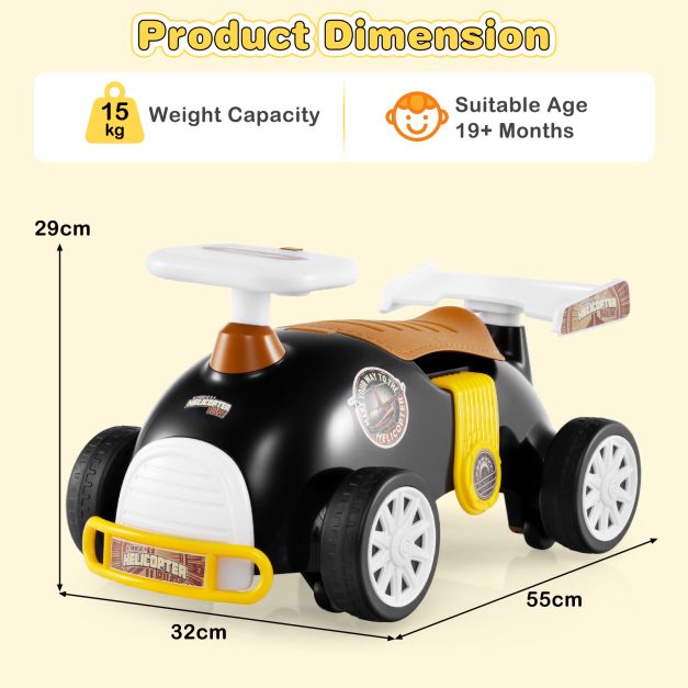 Kids Ride On Car Sliding Toy with Music and Cool Rear Wings-Black & Brown