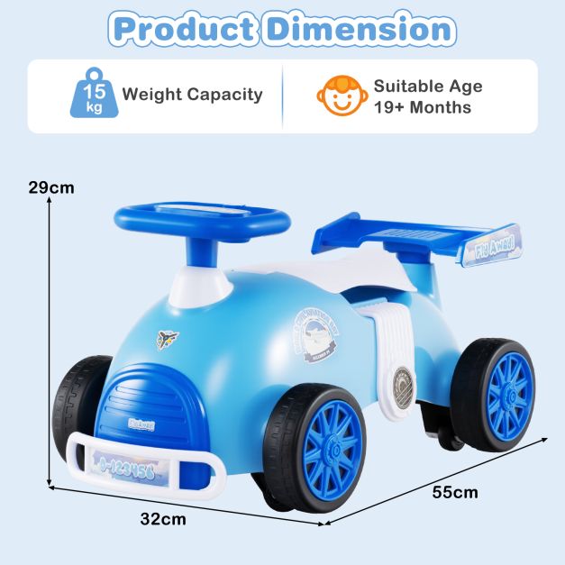 Kids Ride On Car Sliding Toy with Music and Cool Rear Wings-Blue