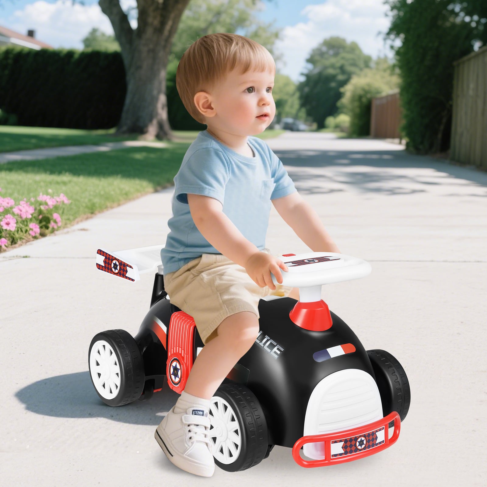 Kids Ride On Car Sliding Toy with Music and Cool Rear Wings-Black &amp;amp; Red