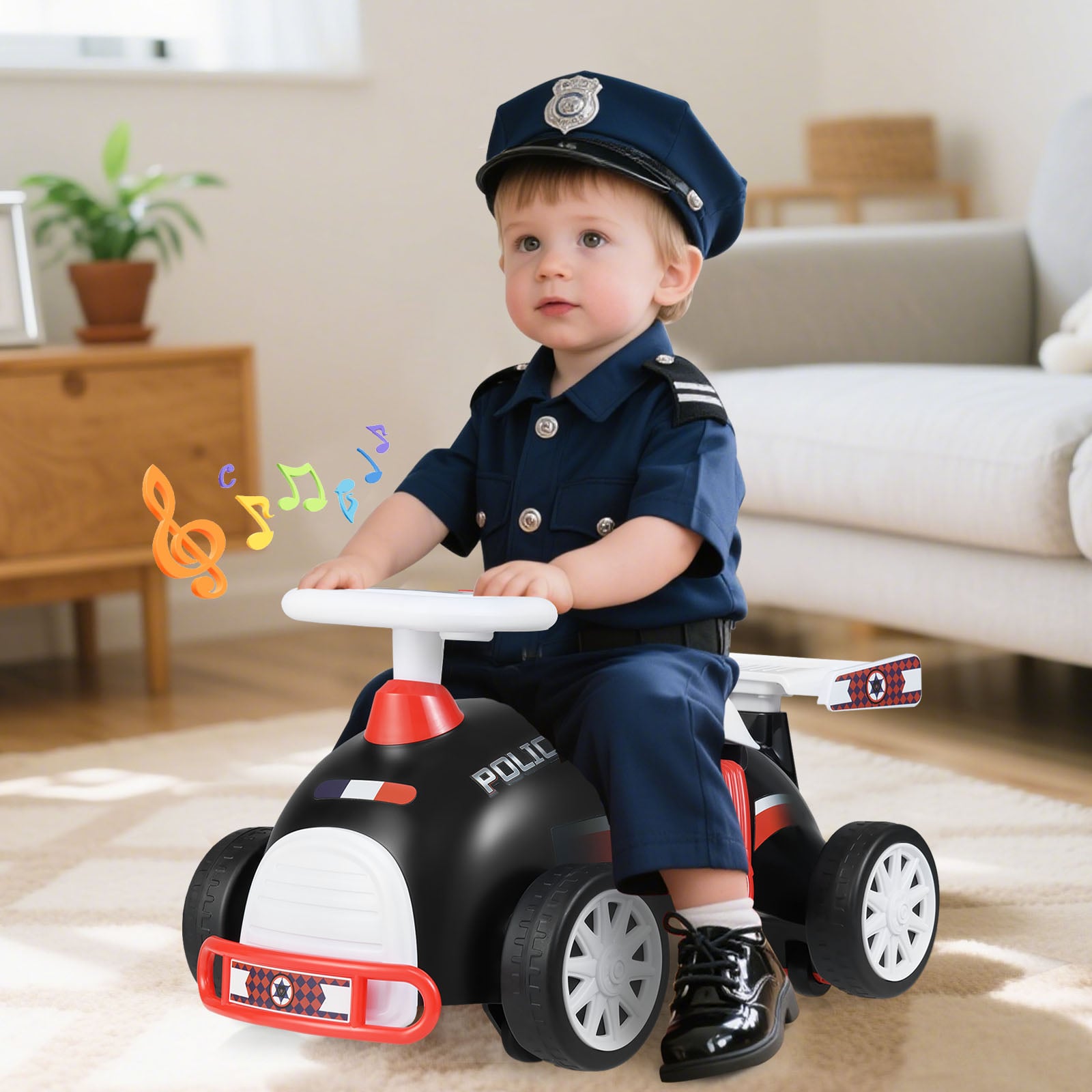 Kids Ride On Car Sliding Toy with Music and Cool Rear Wings-Black &amp;amp; Red