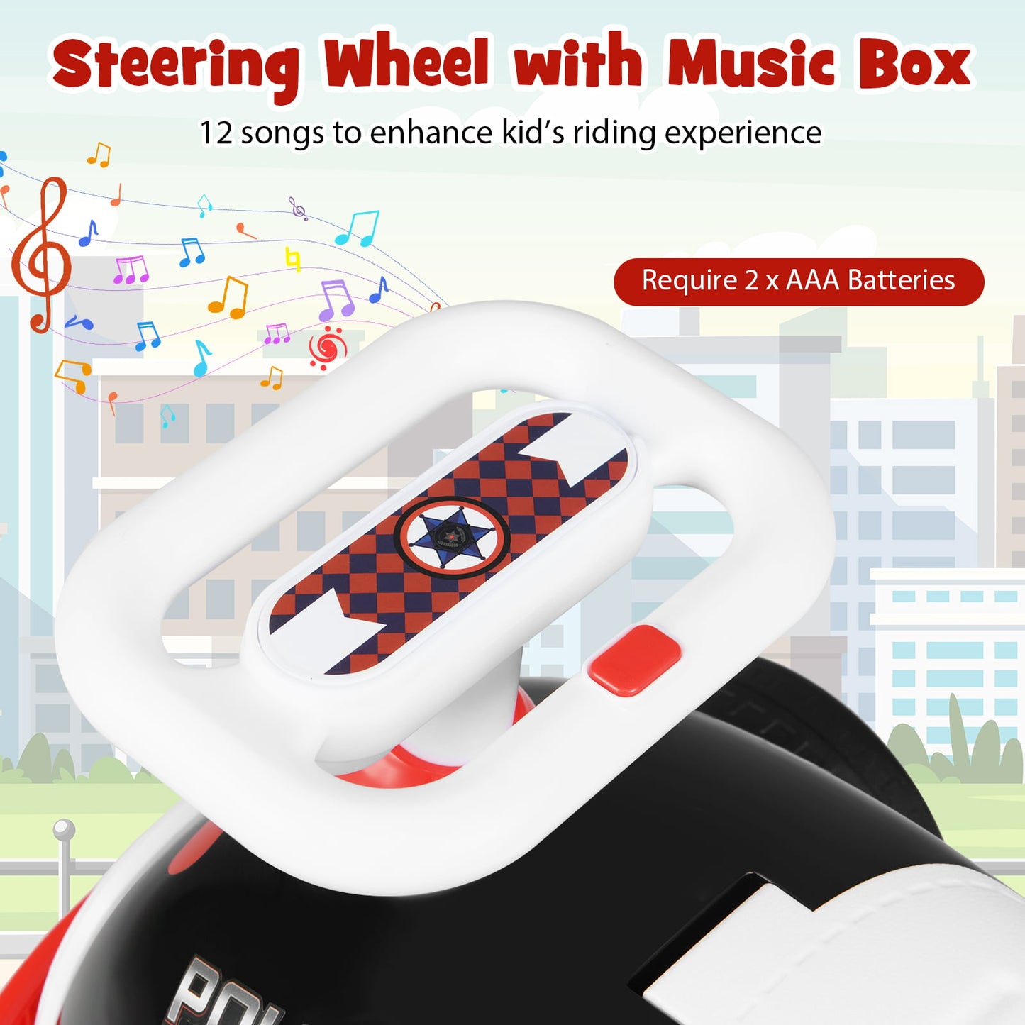 Kids Ride On Car Sliding Toy with Music and Cool Rear Wings-Black &amp;amp; Red