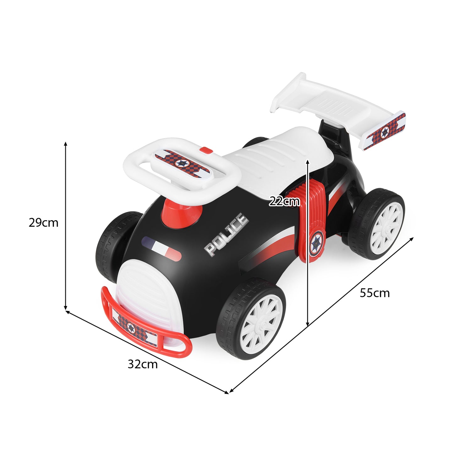 Kids Ride On Car Sliding Toy with Music and Cool Rear Wings-Black &amp;amp; Red