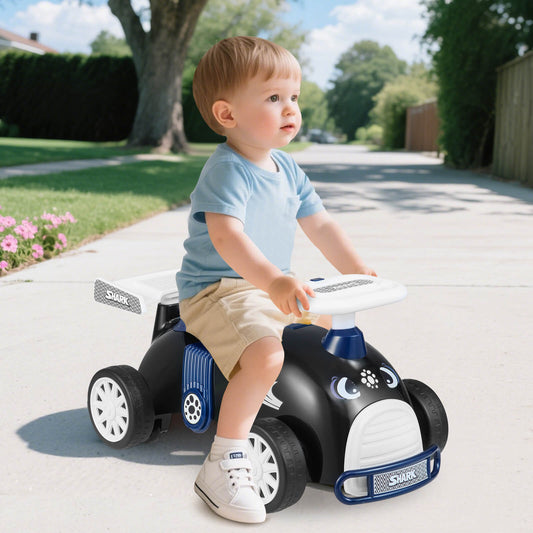 Kids Ride On Car Sliding Toy with Music and Cool Rear Wings-Black &amp; Blue