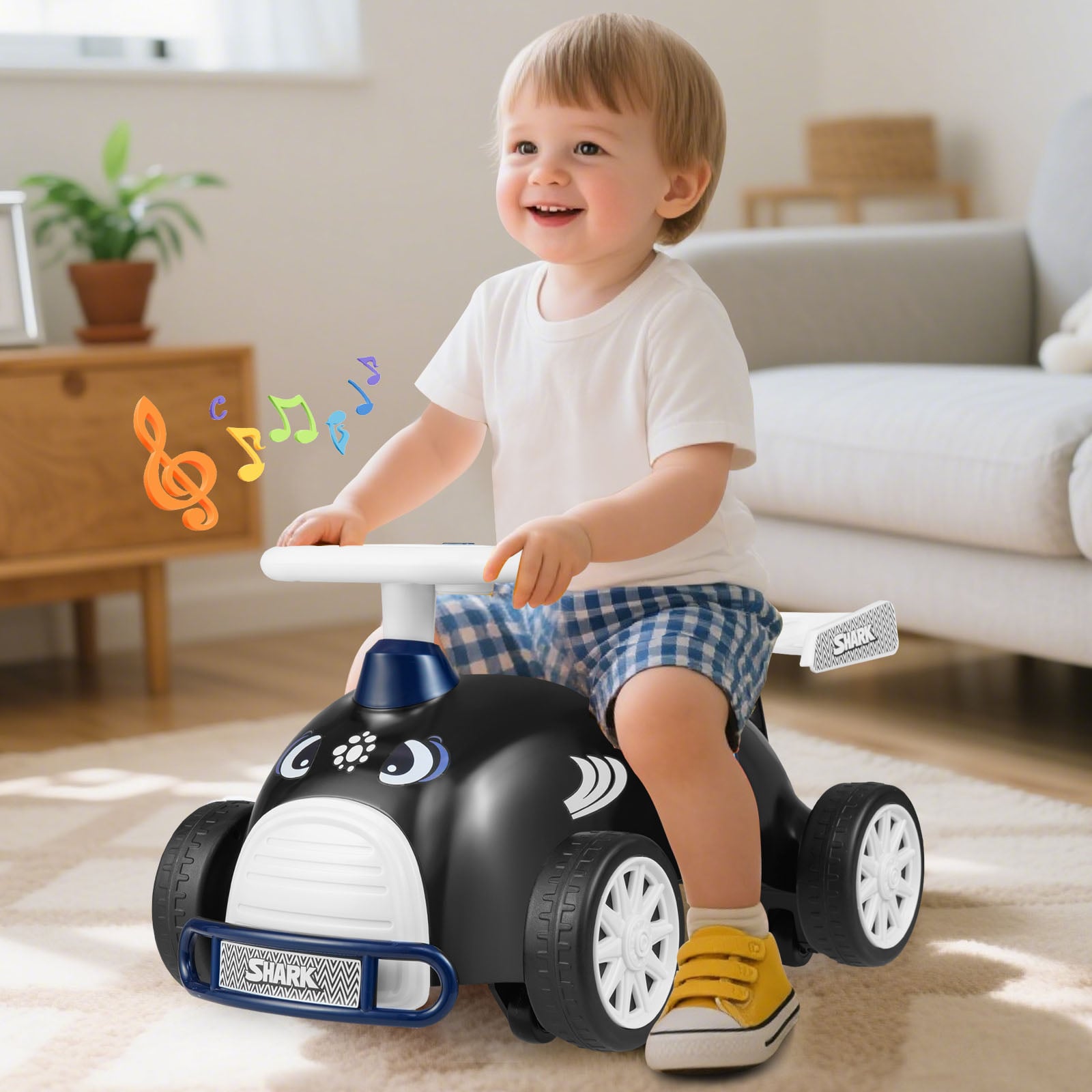 Kids Ride On Car Sliding Toy with Music and Cool Rear Wings-Black &amp; Blue