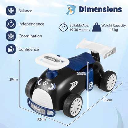 Kids Ride On Car Sliding Toy with Music and Cool Rear Wings-Black &amp; Blue