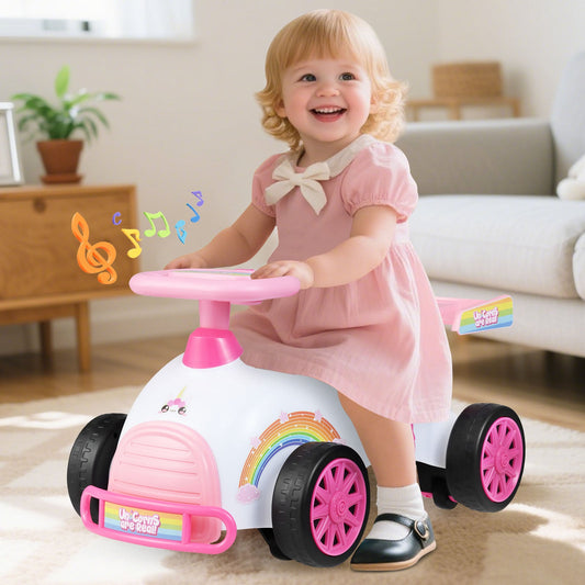 Kids Ride On Car Sliding Toy with Music and Cool Rear Wings-Pink