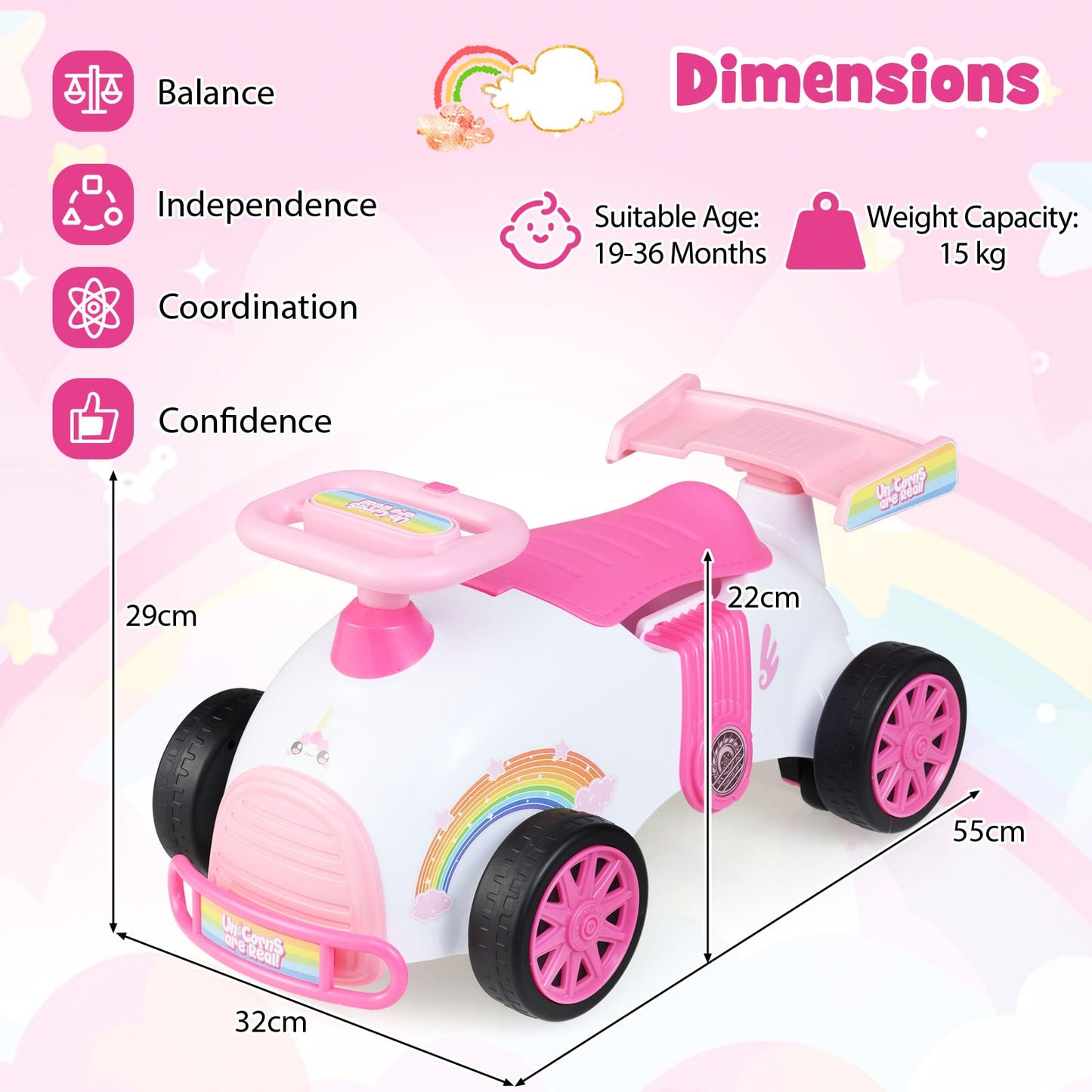 Kids Ride On Car Sliding Toy with Music and Cool Rear Wings-Pink