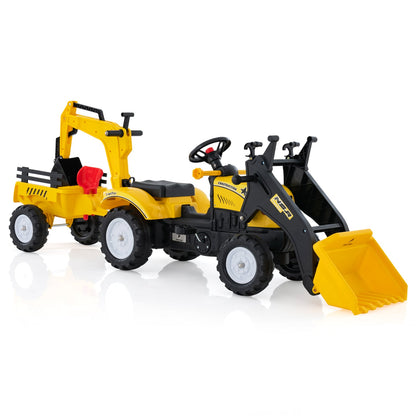 3-in-1 Kids Ride On Pedal Excavator with Detachable Trailer-Yellow