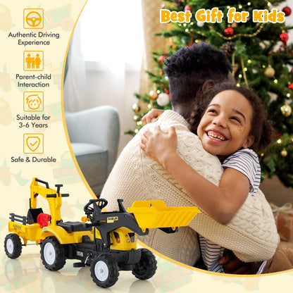 3-in-1 Kids Ride On Pedal Excavator with Detachable Trailer-Yellow
