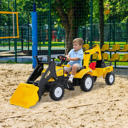 3-in-1 Kids Ride On Pedal Excavator with Detachable Trailer-Yellow