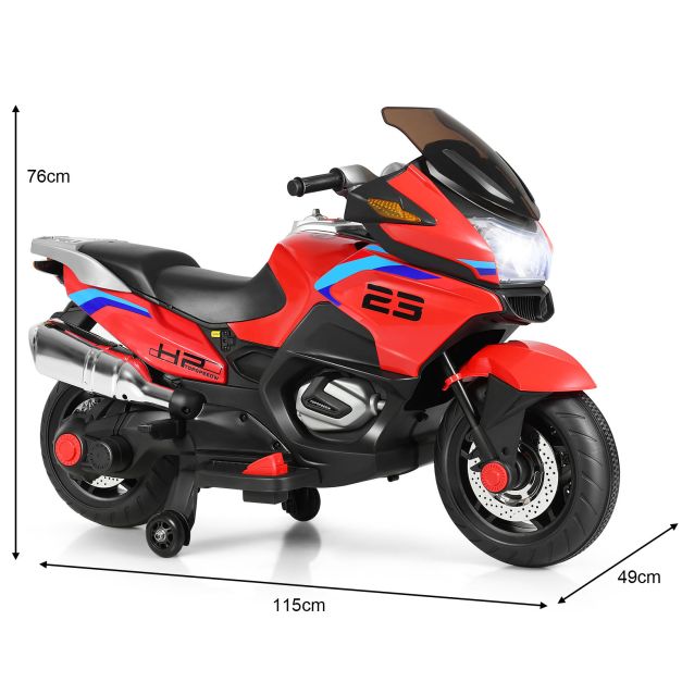 12V Electric Battery Powered Ride On Motorcycle with Training Wheels-Red
