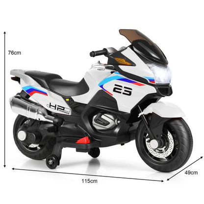 12V Electric Battery Powered Ride On Motorcycle with Training Wheels-White