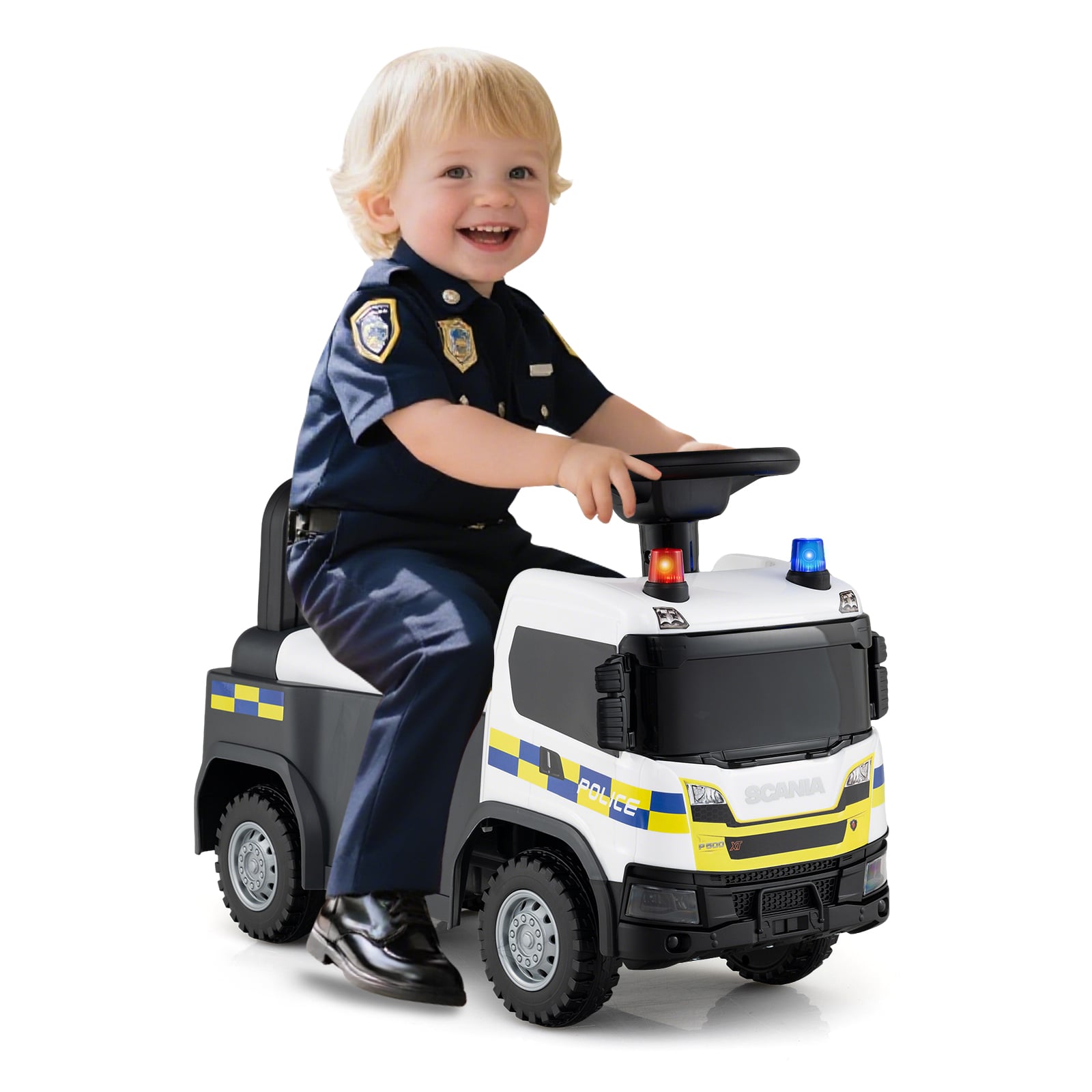 Kids Ride On Push Car with Lights and Under-seat Storage-White