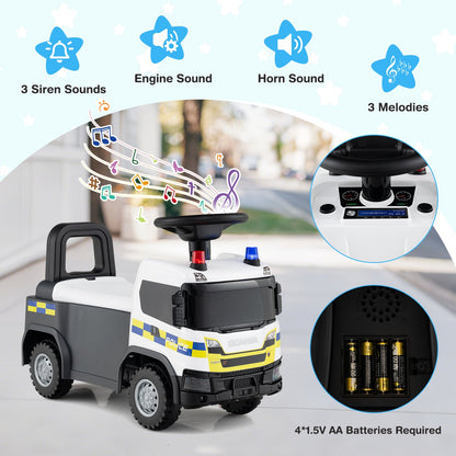 Kids Ride On Push Car with Lights and Under-seat Storage-White