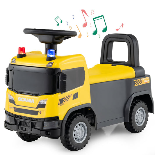 Kids Ride On Push Car with Lights and Under-seat Storage-Yellow
