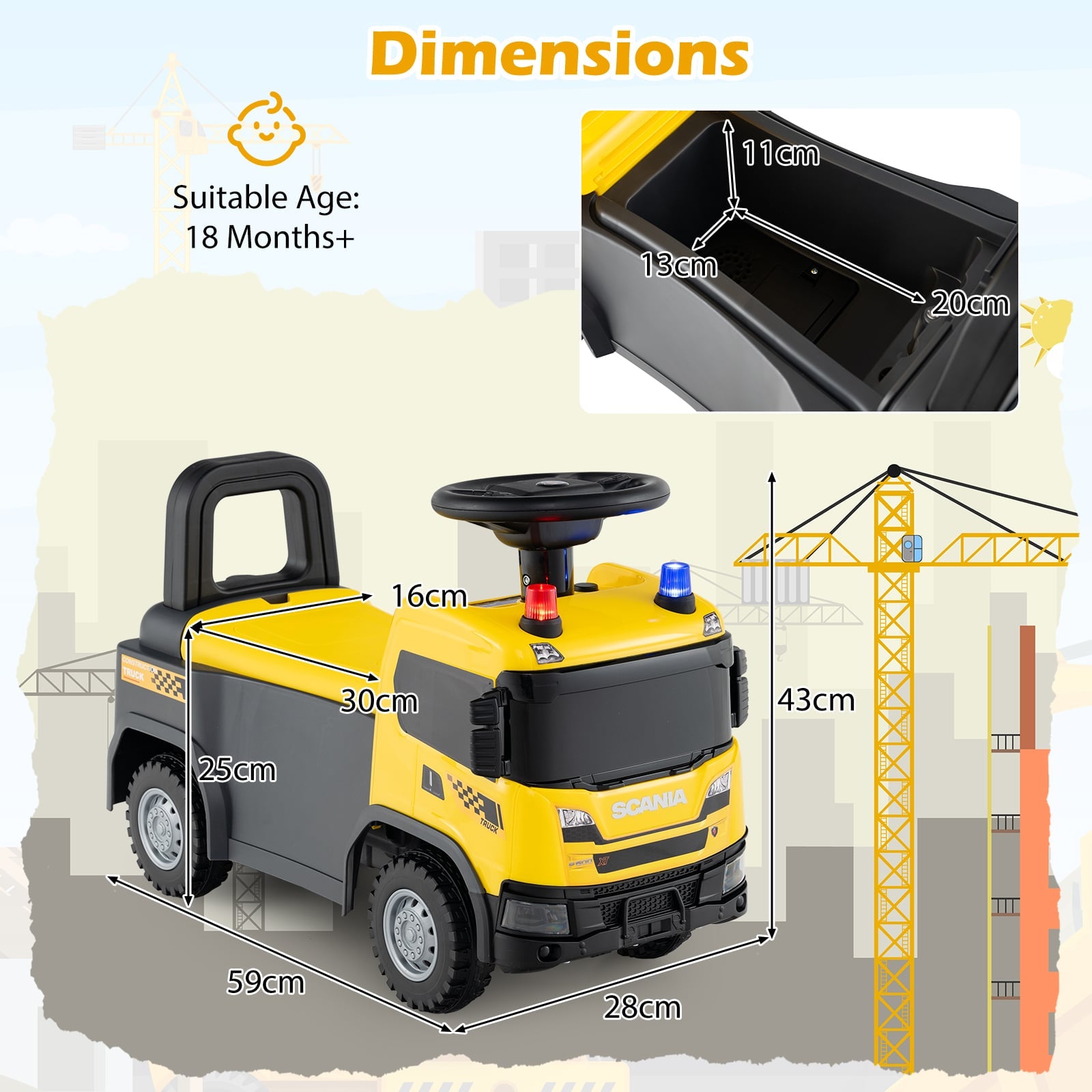 Kids Ride On Push Car with Lights and Under-seat Storage-Yellow