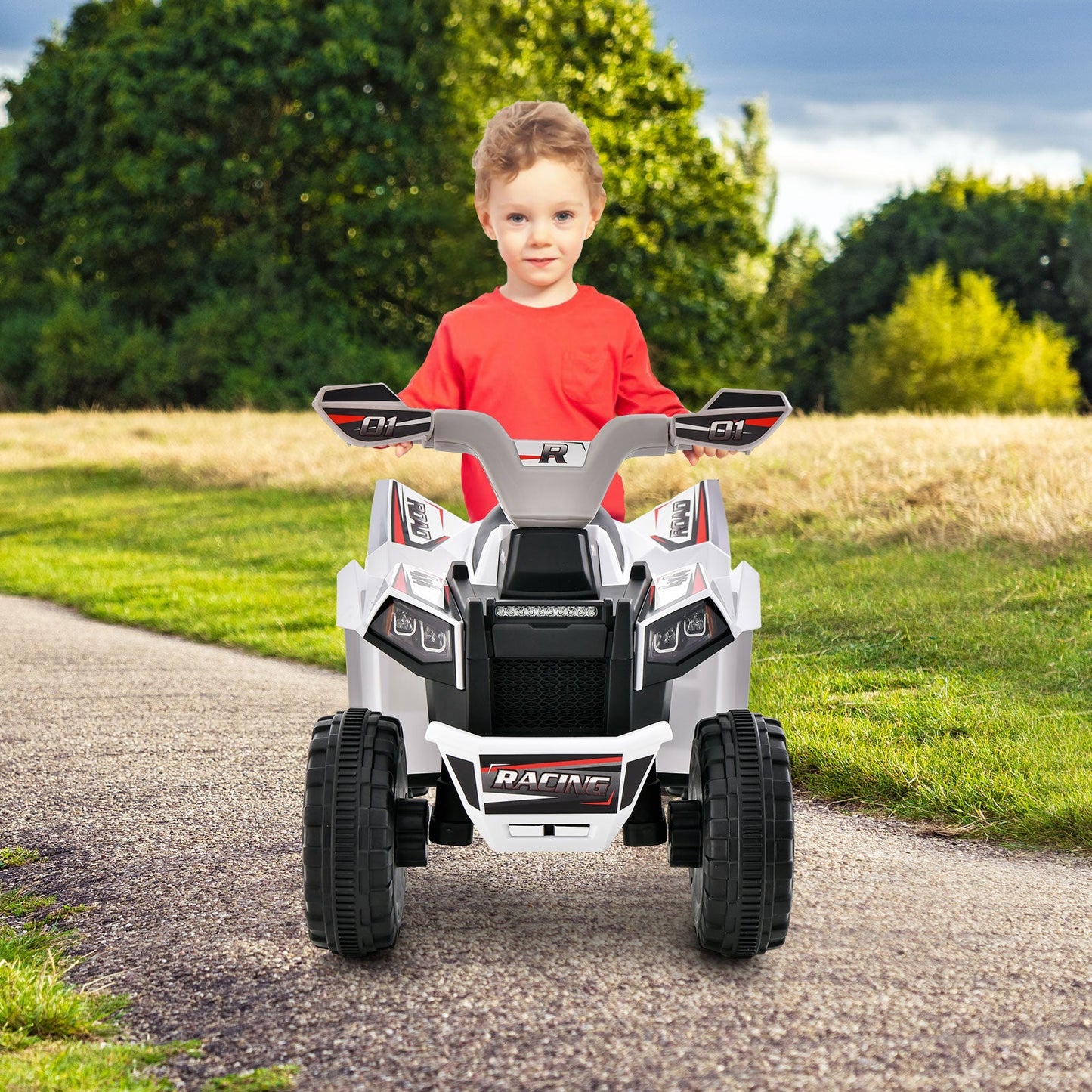 Kids Ride on ATV with Direction Control Large Seat-White