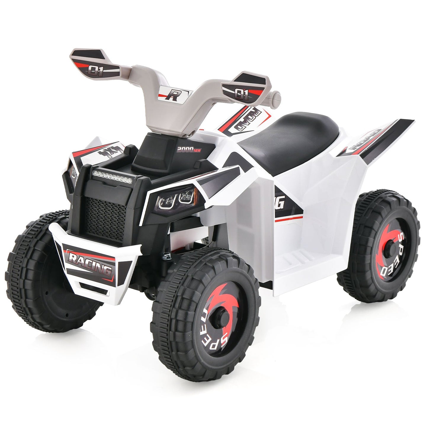 Kids Ride on ATV with Direction Control Large Seat-White