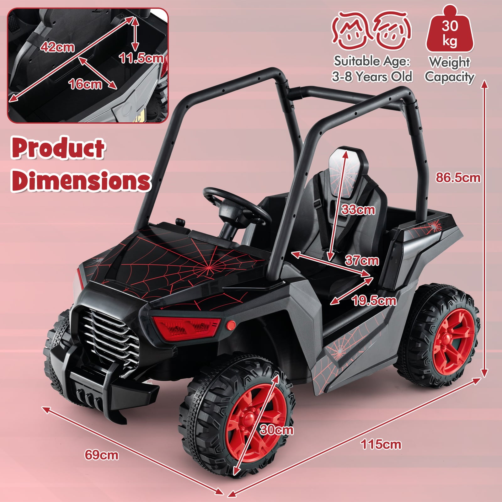 24V Kids Ride-on Car with 3 Adjustable Speeds-Black