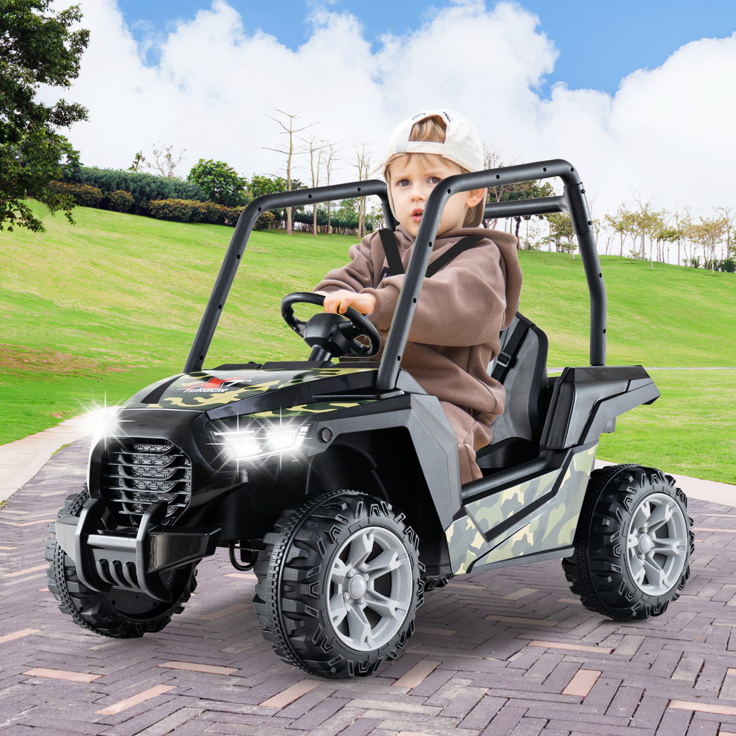 24V Kids Ride-on Car with 3 Adjustable Speeds-Camouflage