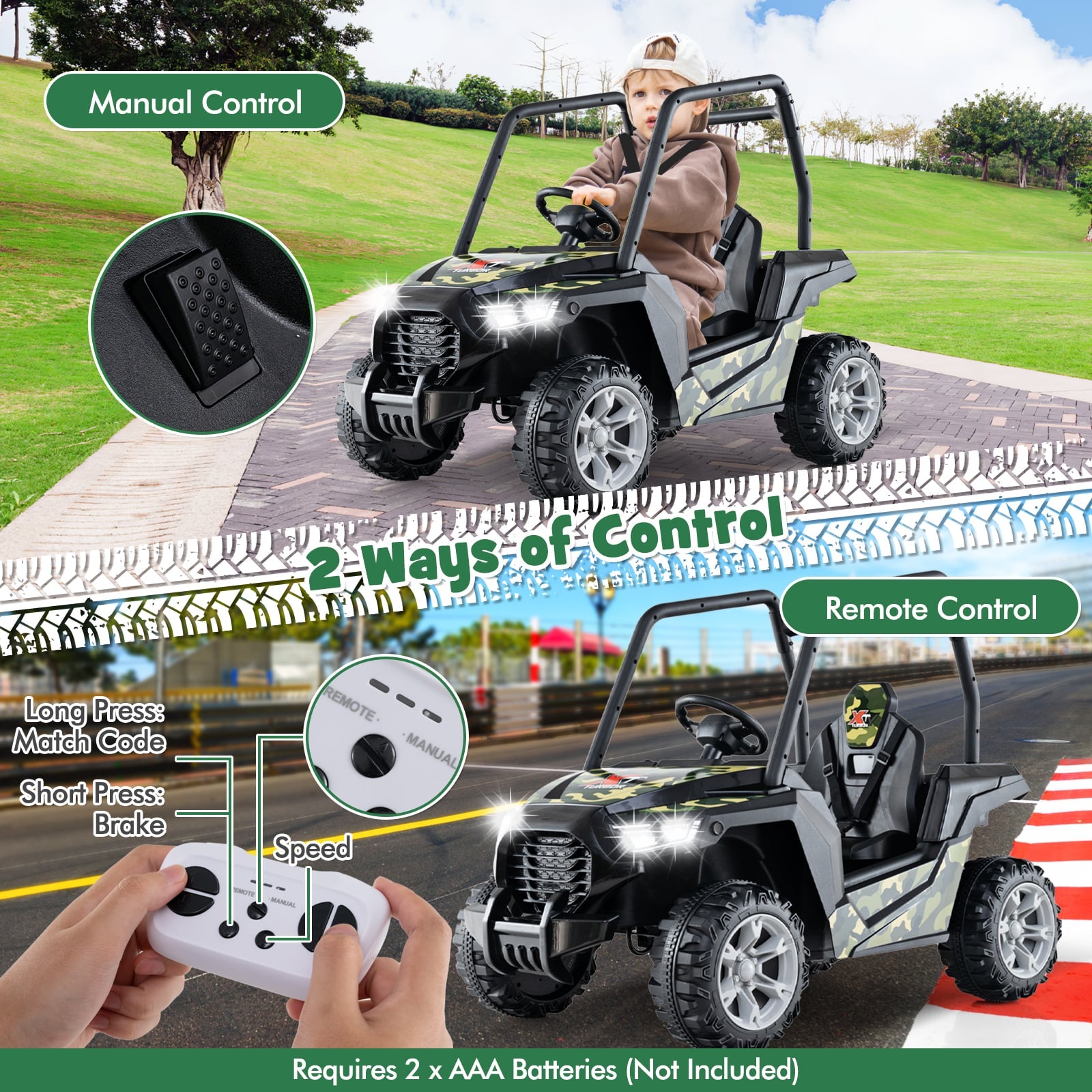 24V Kids Ride-on Car with 3 Adjustable Speeds-Camouflage