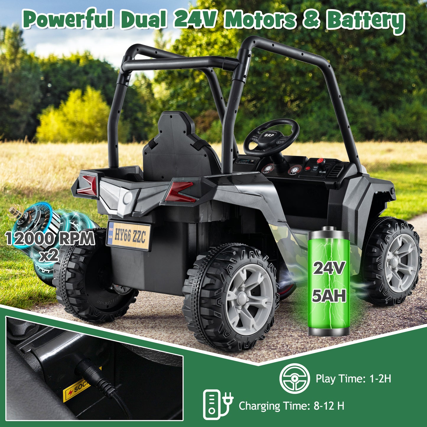 24V Kids Ride-on Car with 3 Adjustable Speeds-Camouflage