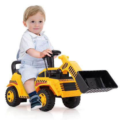 Kids Ride on Excavator Bulldozer with Adjustable Front Bucket-Yellow