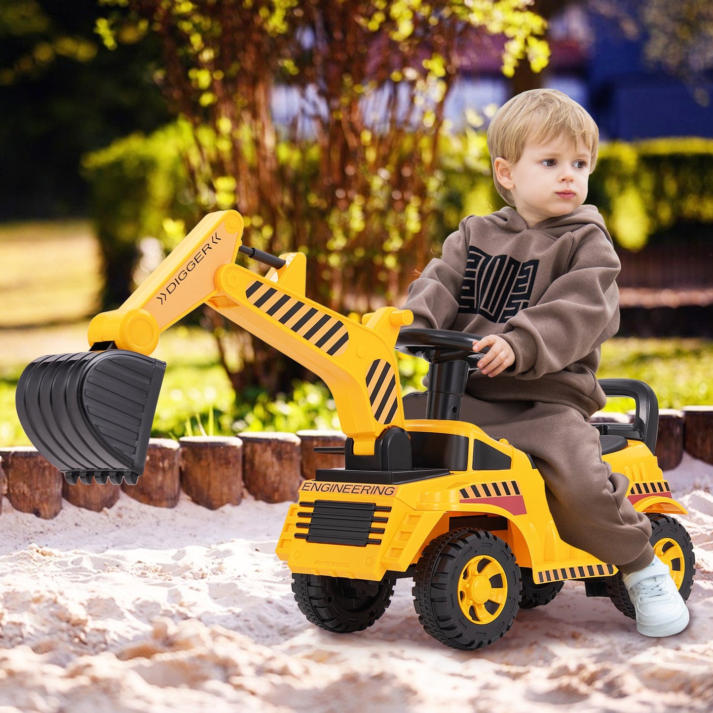 Kids Ride on Excavator Digger Toy with Adjustable Shovel-Yellow