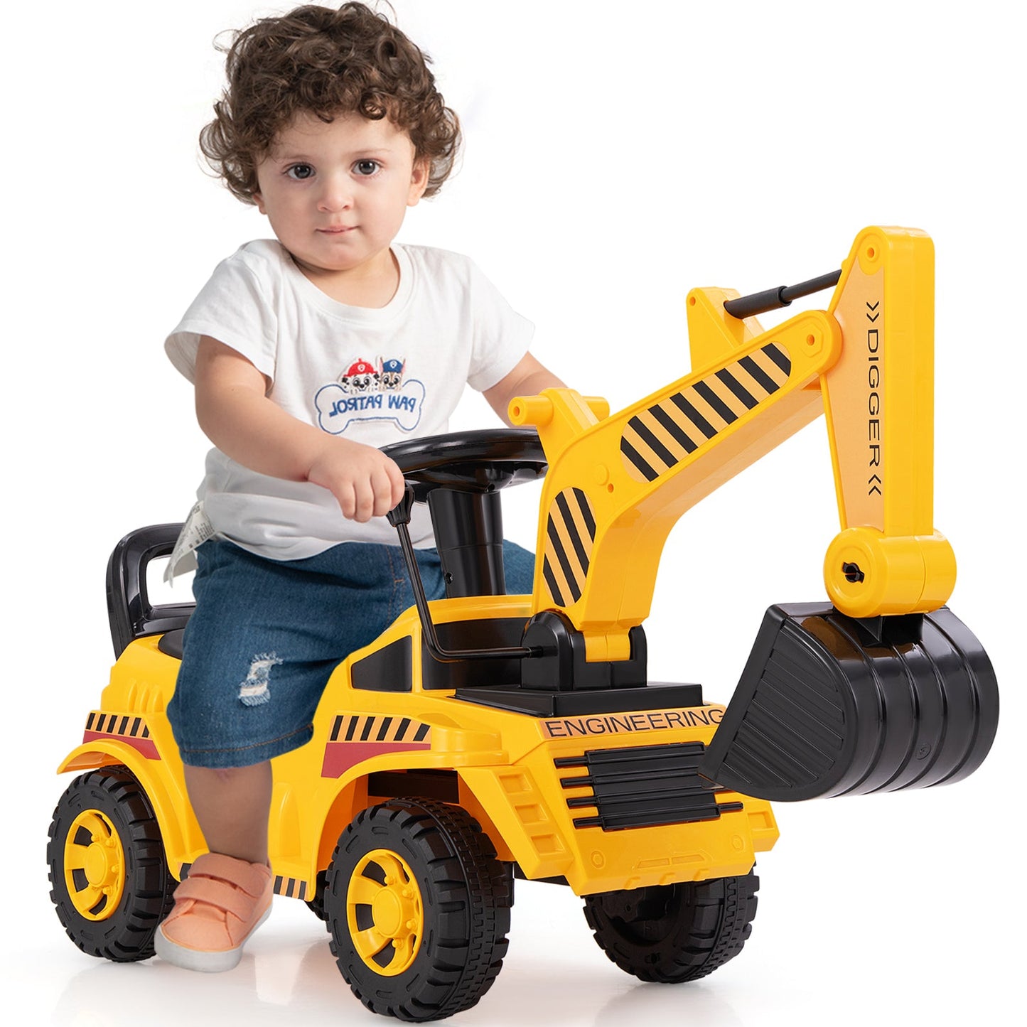 Kids Ride on Excavator Digger Toy with Adjustable Shovel-Yellow