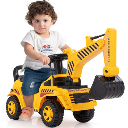 Kids Ride on Excavator Digger Toy with Adjustable Shovel-Yellow