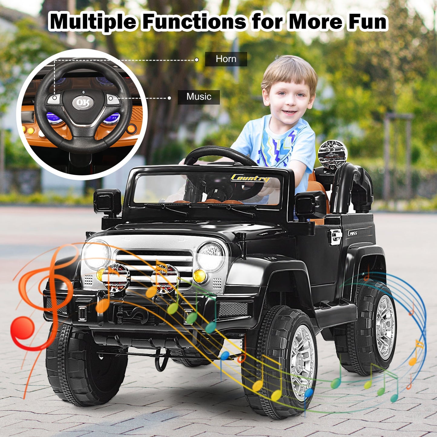 Kids Ride on Jeep Car Battery Powered with Remote Control-Black