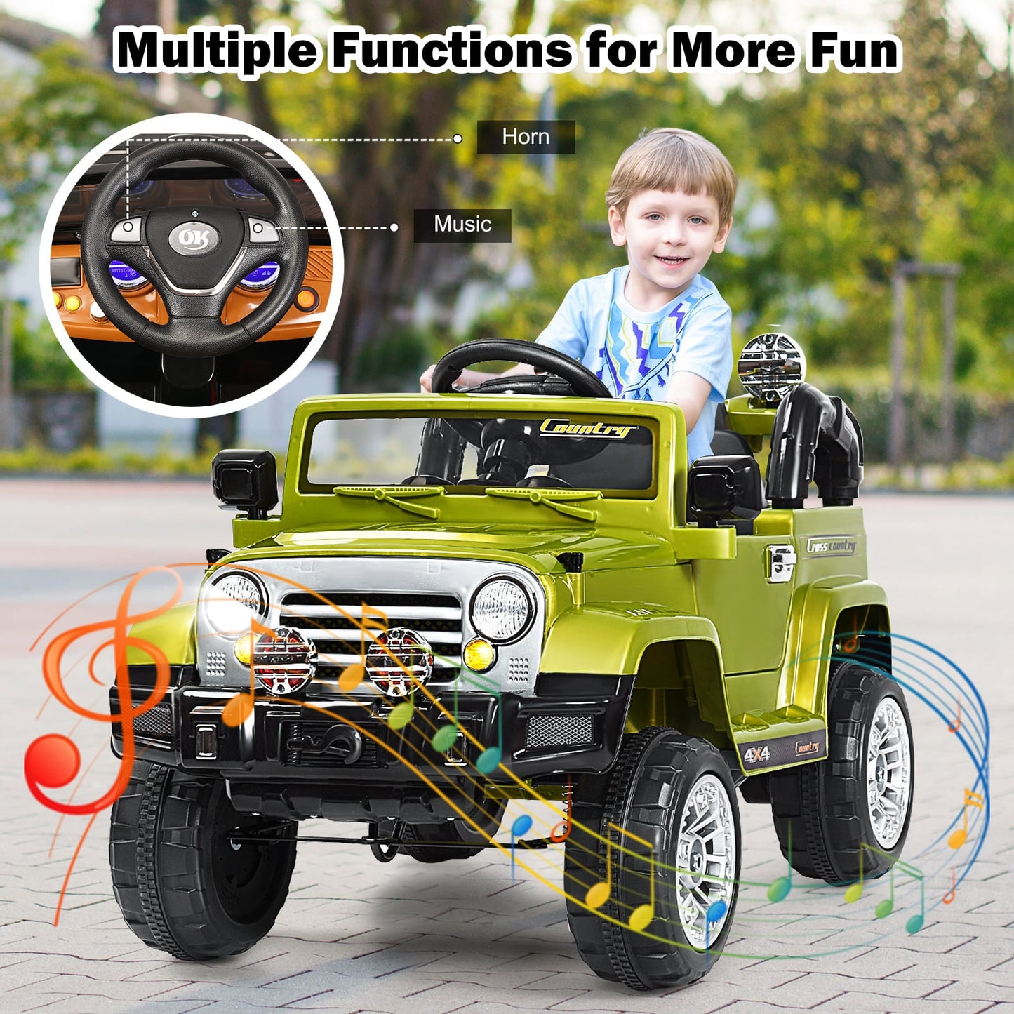 Kids Ride on Jeep Car Battery Powered with Remote Control-Green