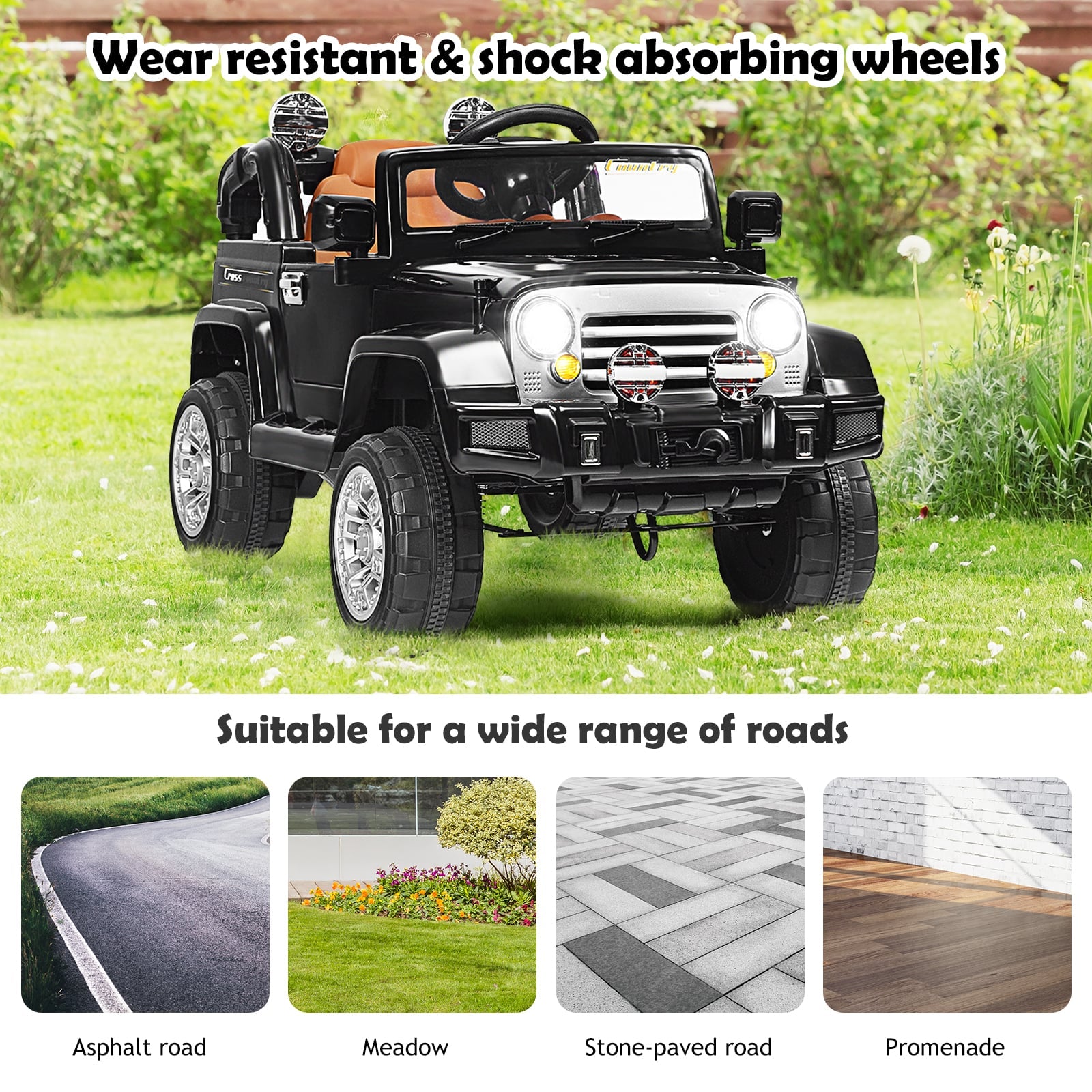 Kids Ride on Jeep Car Battery Powered with Remote Control-Black
