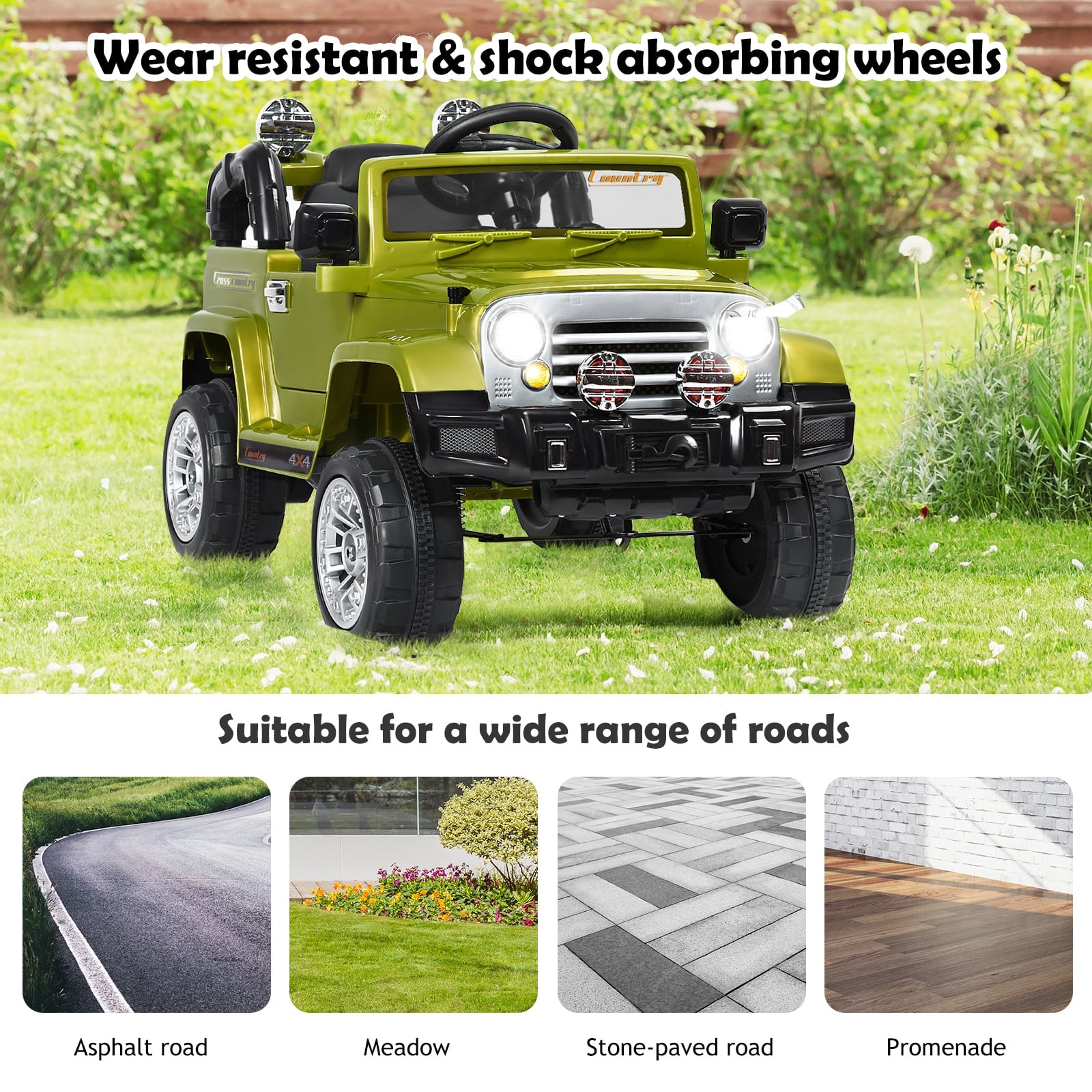 Kids Ride on Jeep Car Battery Powered with Remote Control-Green