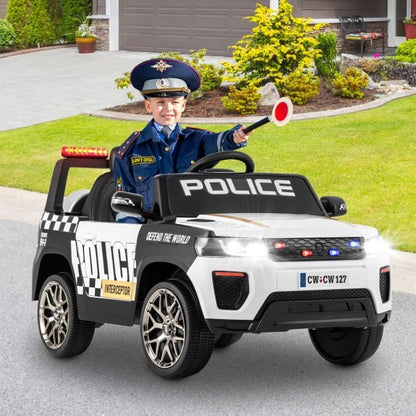 Kid Ride on Police Car with Remote Control for Children-White