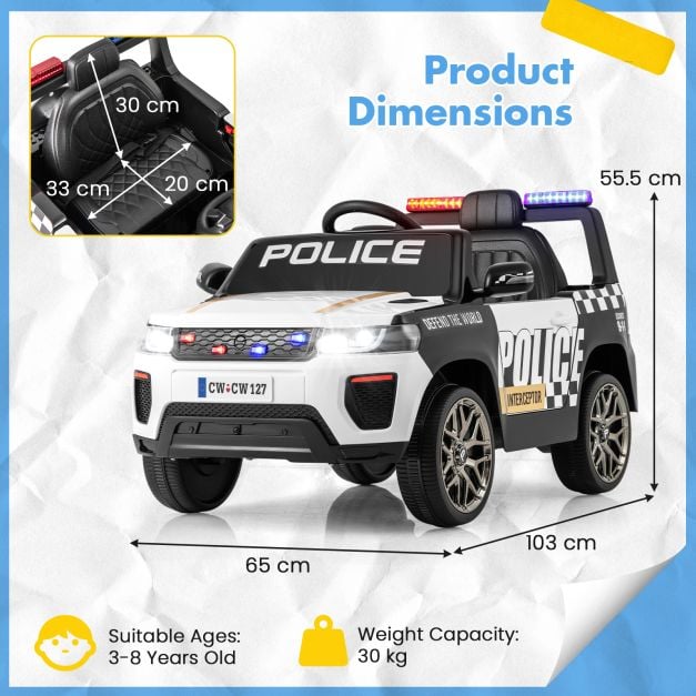 Kid Ride on Police Car with Remote Control for Children-White