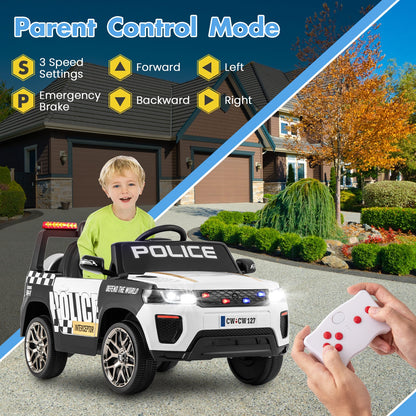 12V Kid Ride on Police Car with Remote Control for Children-White