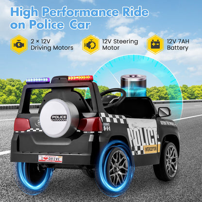 12V Kid Ride on Police Car with Remote Control for Children-White