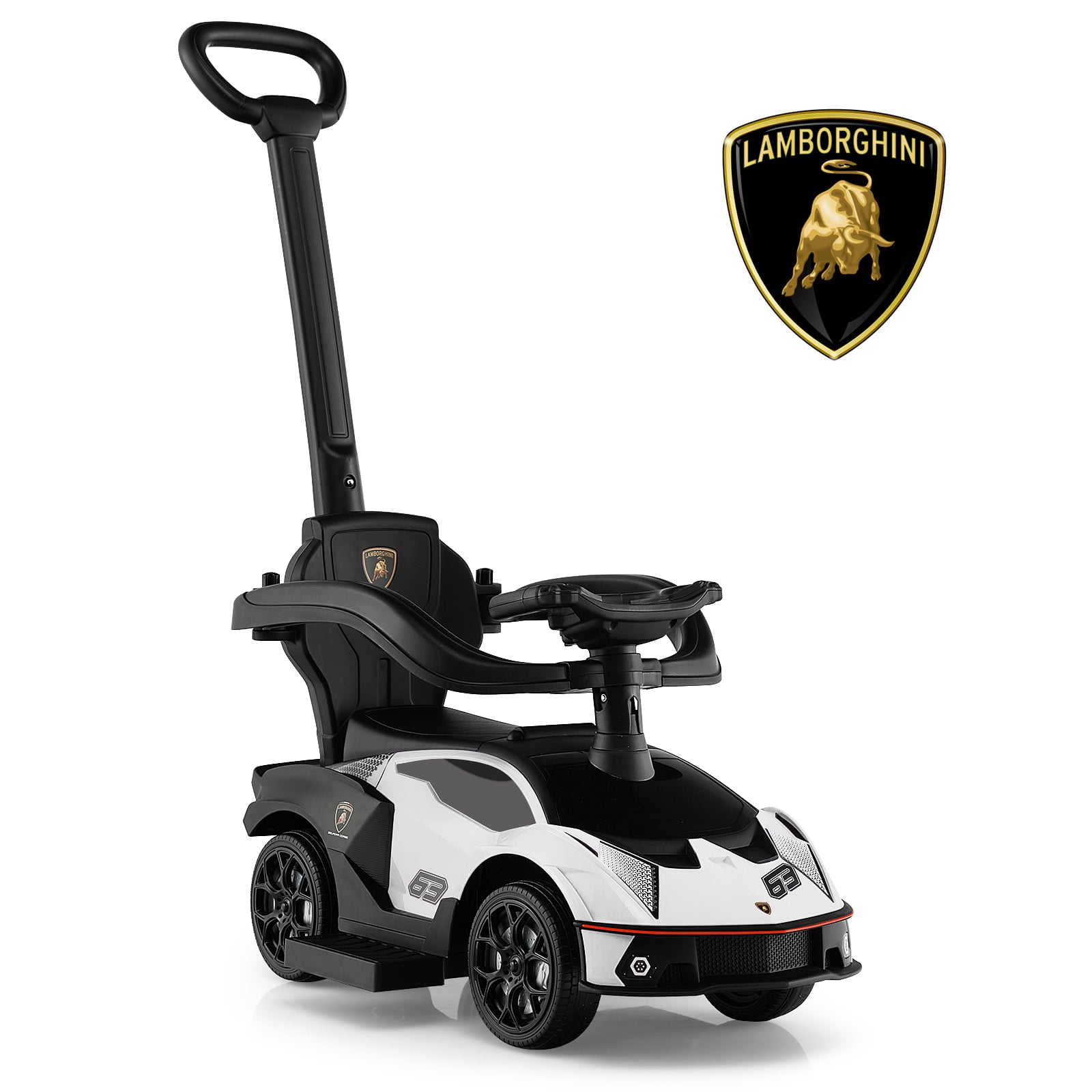 Kids Licensed Lamborghini Ride on Car with Push Handle-White