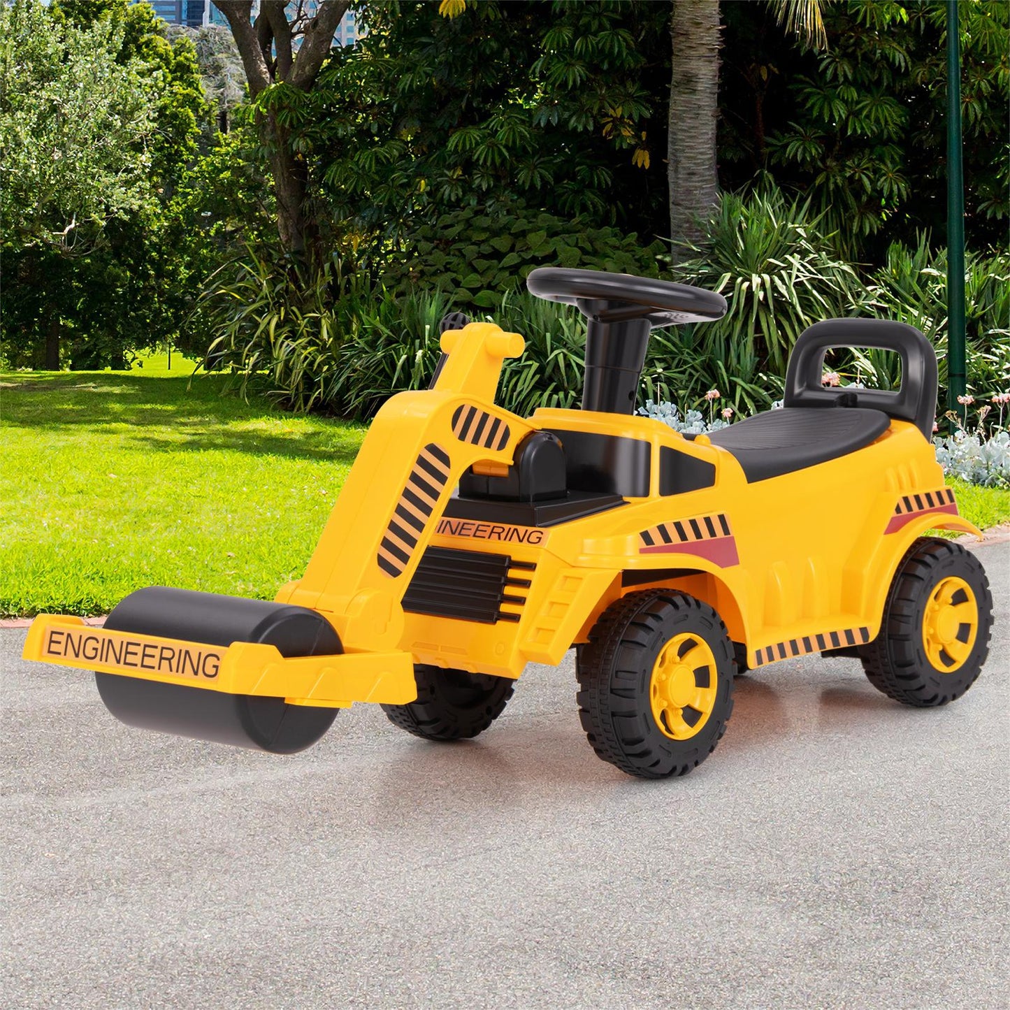 Kids Ride on Road Roller with Adjustable Roller and Anti-Tipping Block-Yellow
